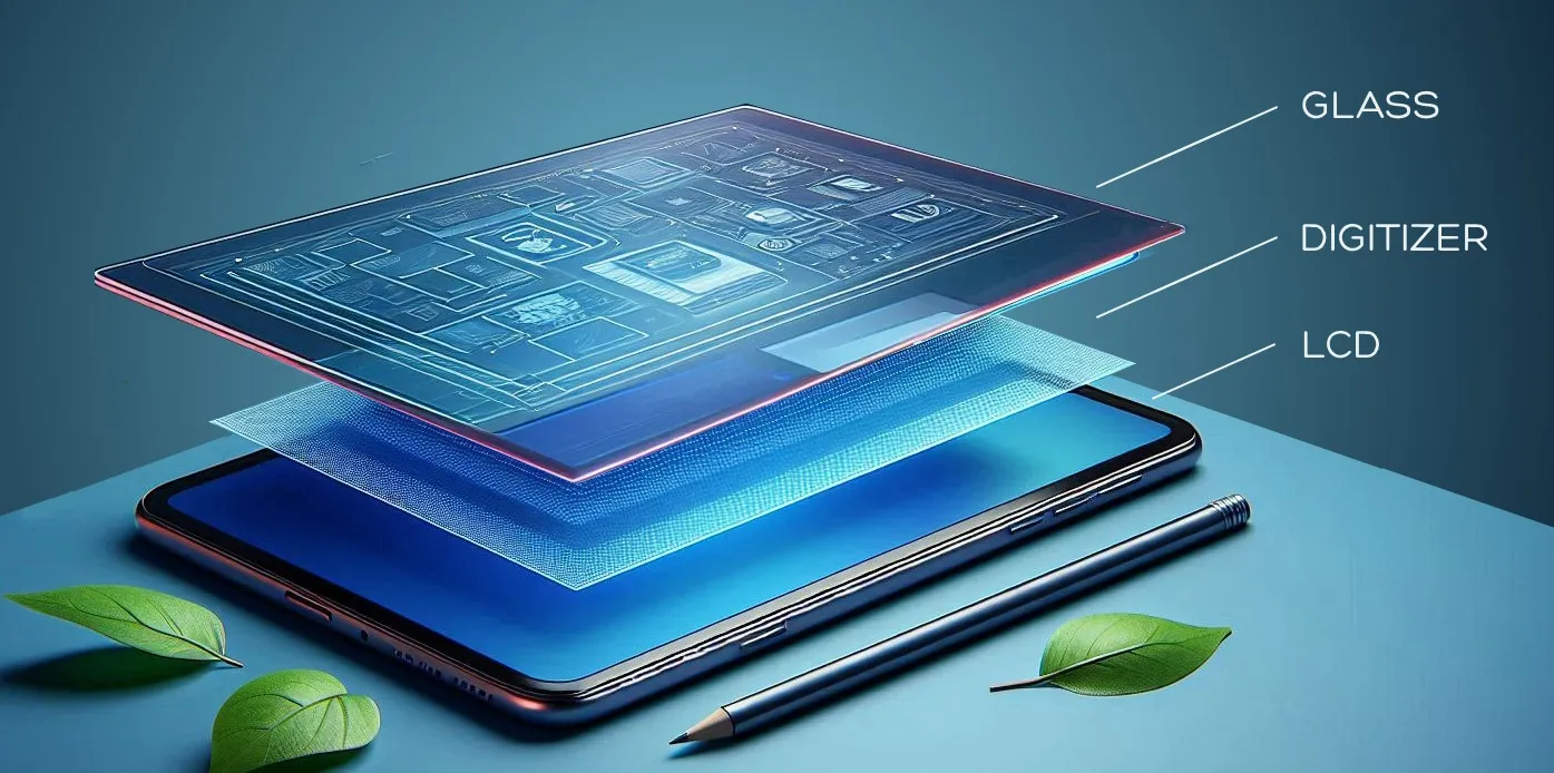 The iPad screen consists of three layers: glass, digitizer, and LCD.