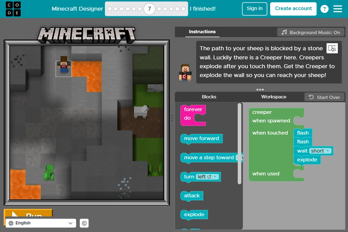 The 'Hour of Code' lessons are available in many different themes. The picture here is from their Minecraft Designer episode